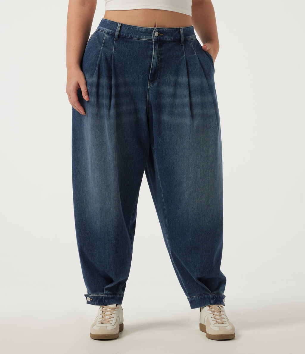 Plus Size Mid Rise Casual Cotton Jeans with Pockets — Pageant Blue Denim — view 1