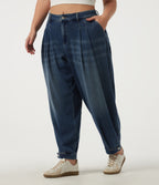 Plus Size Mid Rise Casual Cotton Jeans with Pockets — Pageant Blue Denim — view 3