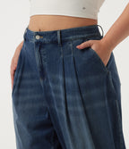 Plus Size Mid Rise Casual Cotton Jeans with Pockets — Pageant Blue Denim — view 4