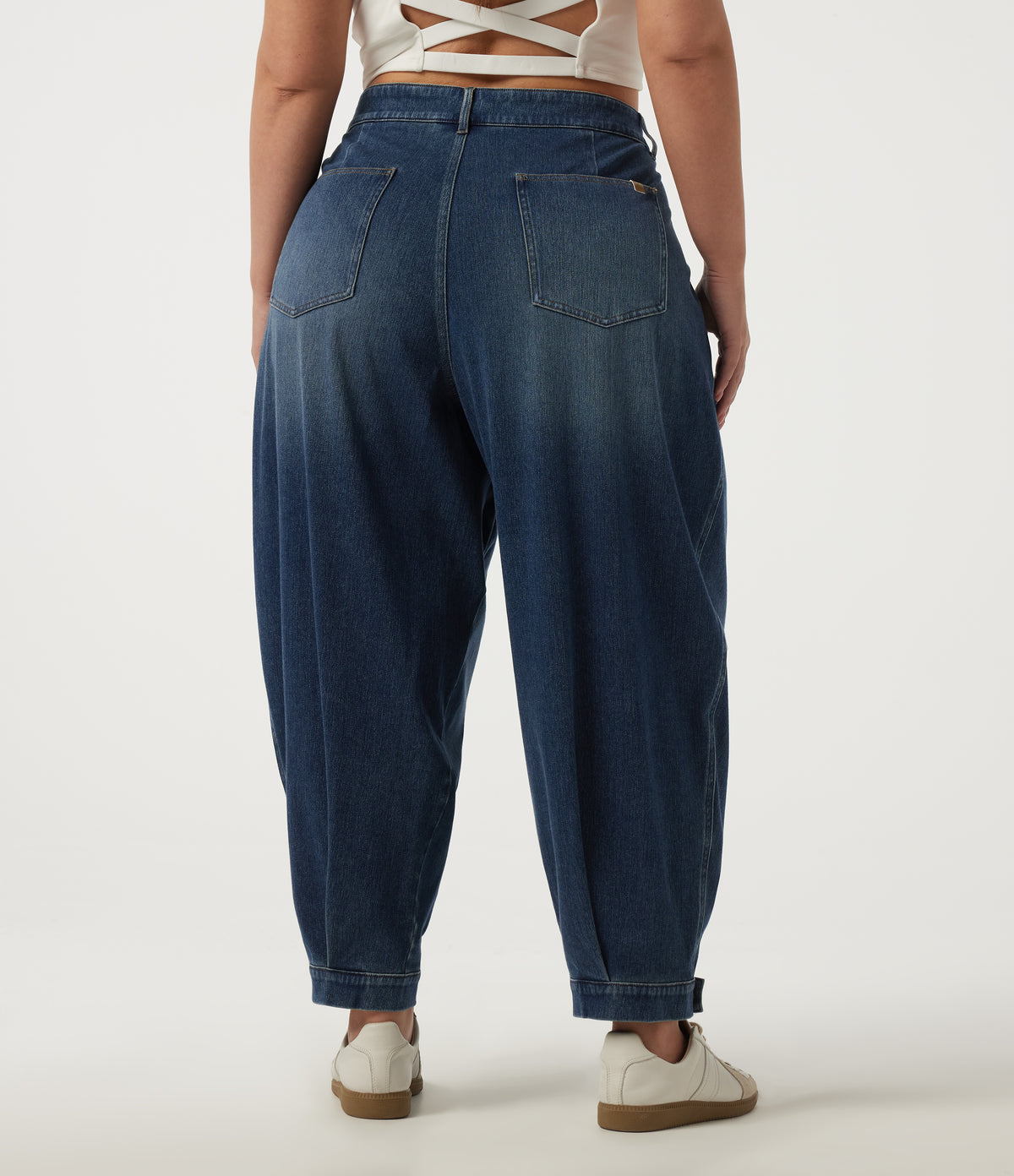 Plus Size Mid Rise Casual Cotton Jeans with Pockets — Pageant Blue Denim — view 2