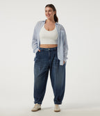 Plus Size Mid Rise Casual Cotton Jeans with Pockets — Pageant Blue Denim — view 7