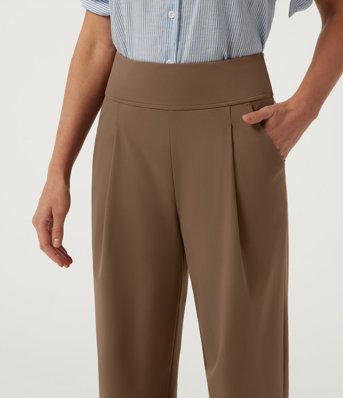 High Waisted Tapered Work Trousers with Pockets — Sepia — view 4