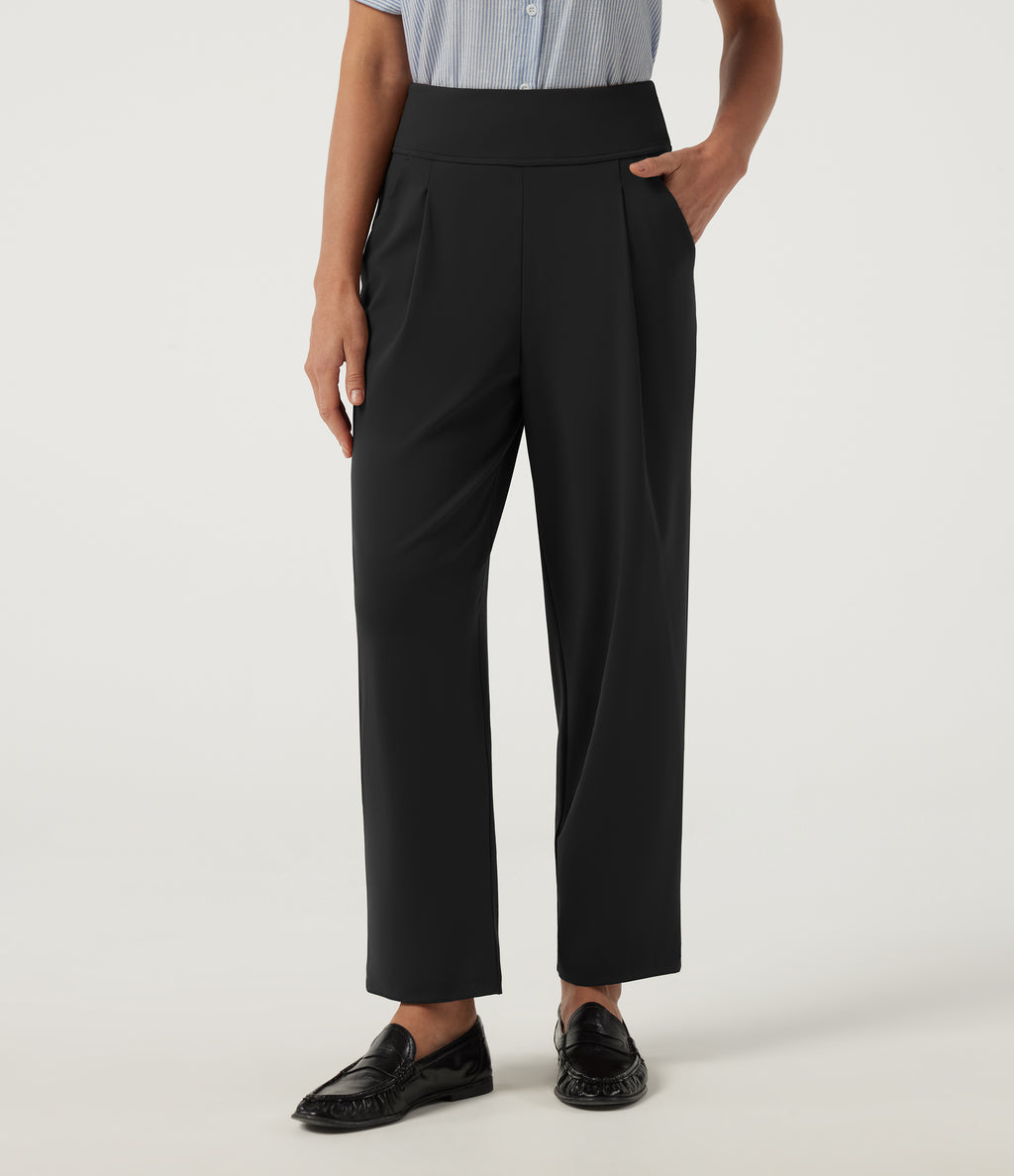 High Waisted Tapered Work Trousers with Pockets — Black — view 8