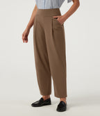 High Waisted Tapered Work Trousers with Pockets — Sepia — view 3