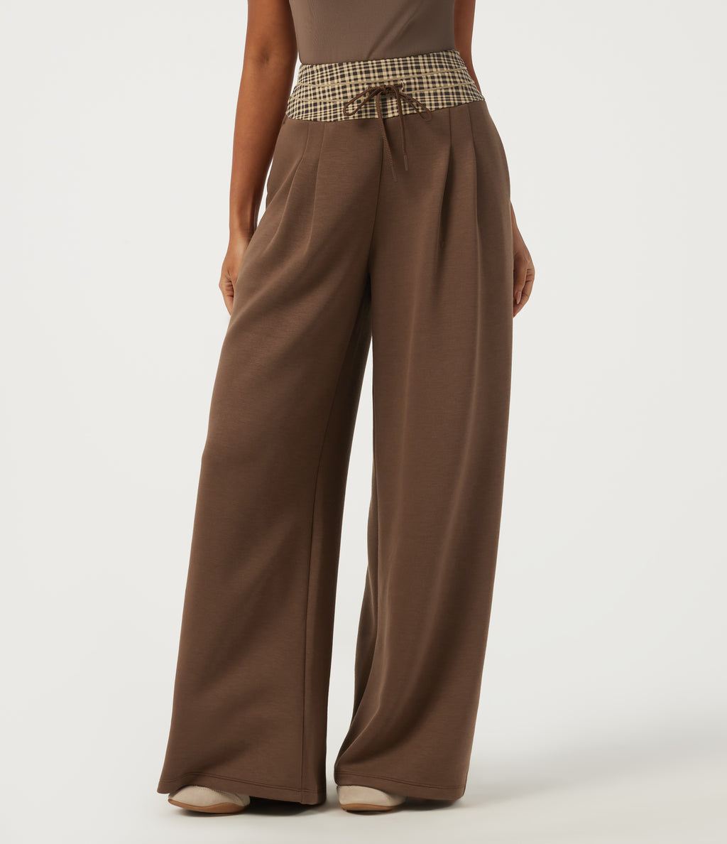 SpacerTek High Waisted Drawstring Baggy Casual Sweatpants with Pockets — Cocoa Brown — view 1