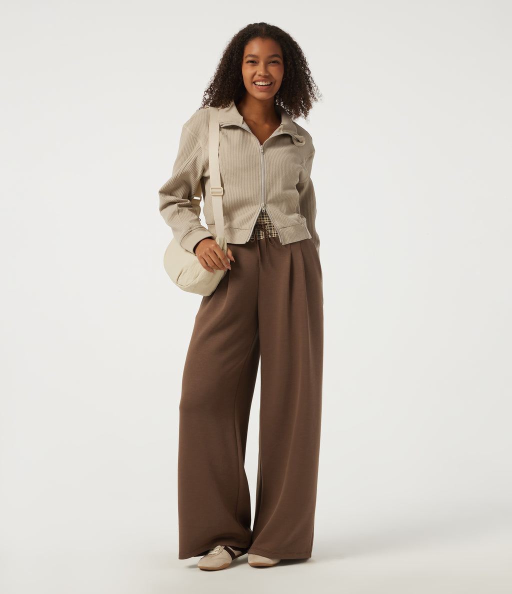 SpacerTek High Waisted Drawstring Baggy Casual Sweatpants with Pockets — Cocoa Brown — view 7