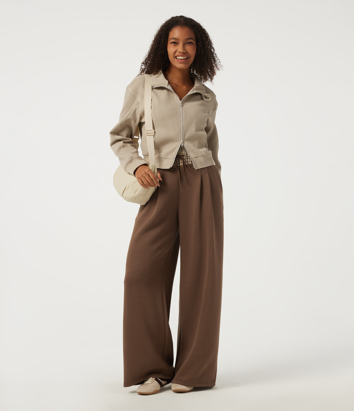 SpacerTek High Waisted Drawstring Baggy Casual Sweatpants with Pockets — Cocoa Brown — view 7