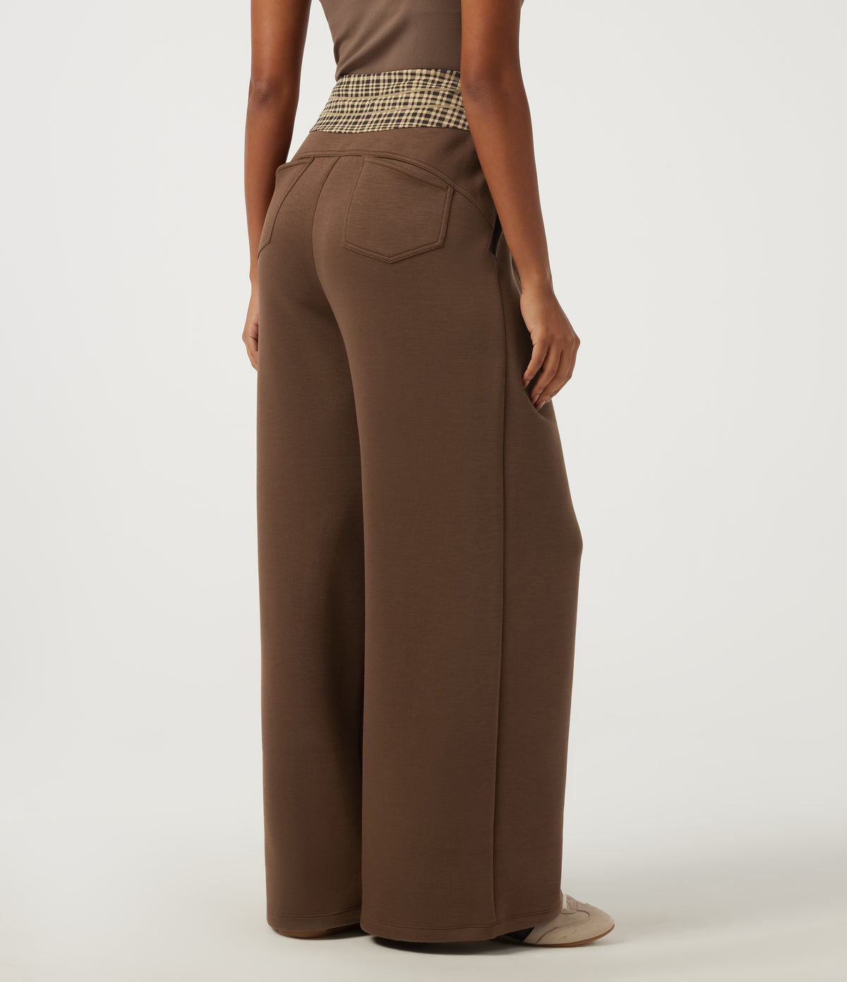 SpacerTek High Waisted Drawstring Baggy Casual Sweatpants with Pockets — Cocoa Brown — view 2