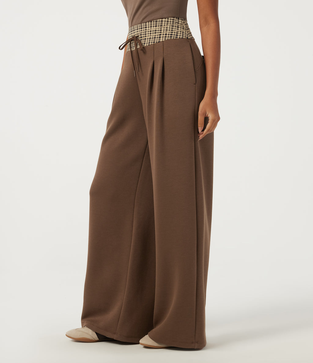 SpacerTek High Waisted Drawstring Baggy Casual Sweatpants with Pockets — Cocoa Brown — view 3