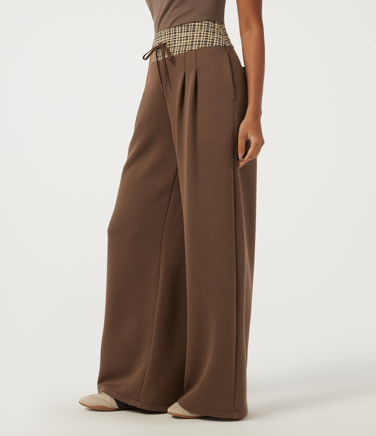 SpacerTek High Waisted Drawstring Baggy Casual Sweatpants with Pockets — Cocoa Brown — view 3