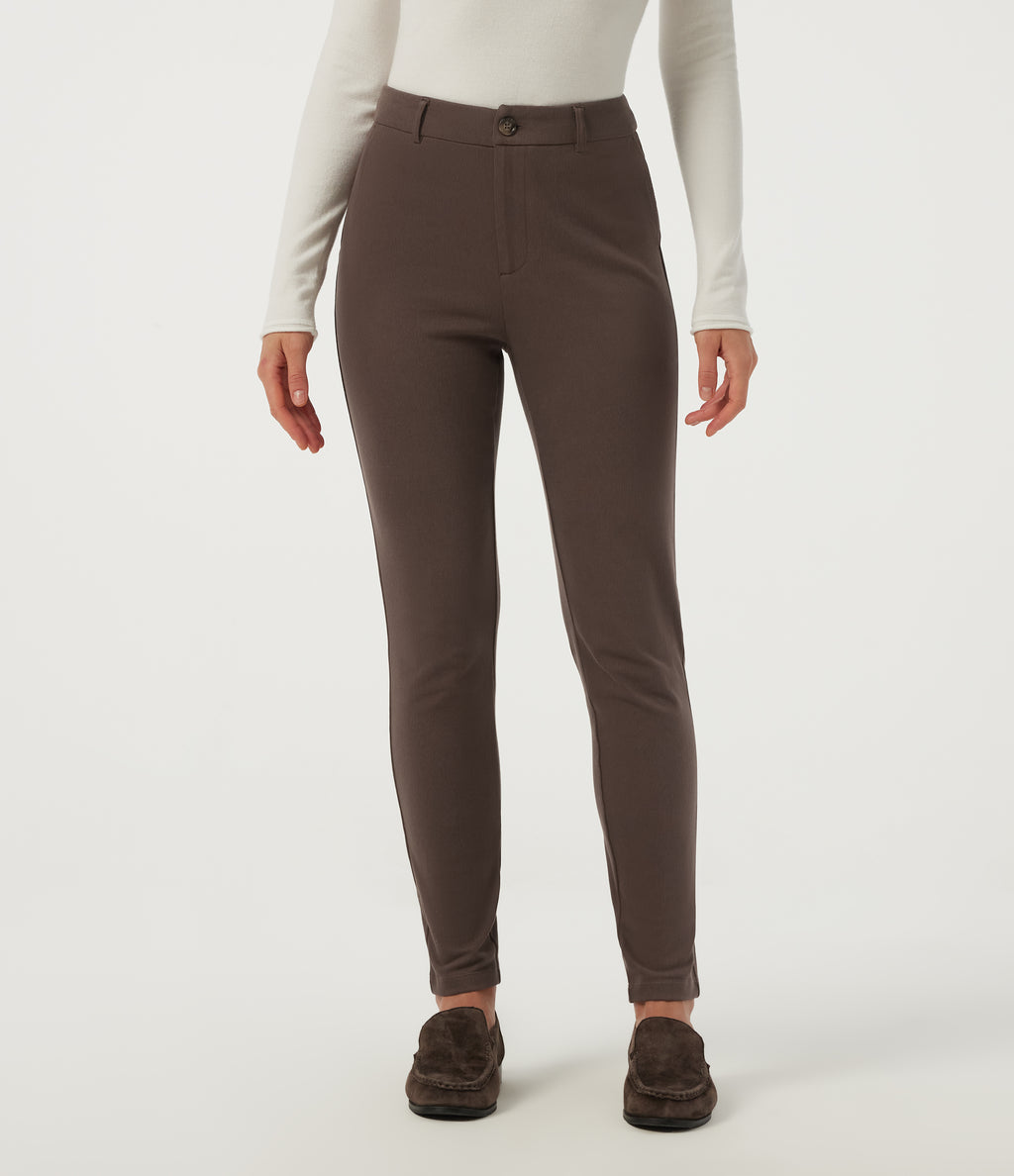 Mid Rise Slim Work Trousers with Pockets — Chocolate Martini — view 3