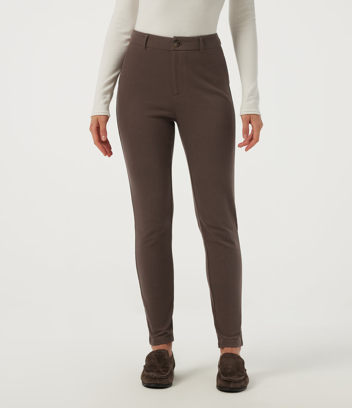 Mid Rise Slim Work Trousers with Pockets — Chocolate Martini — view 3