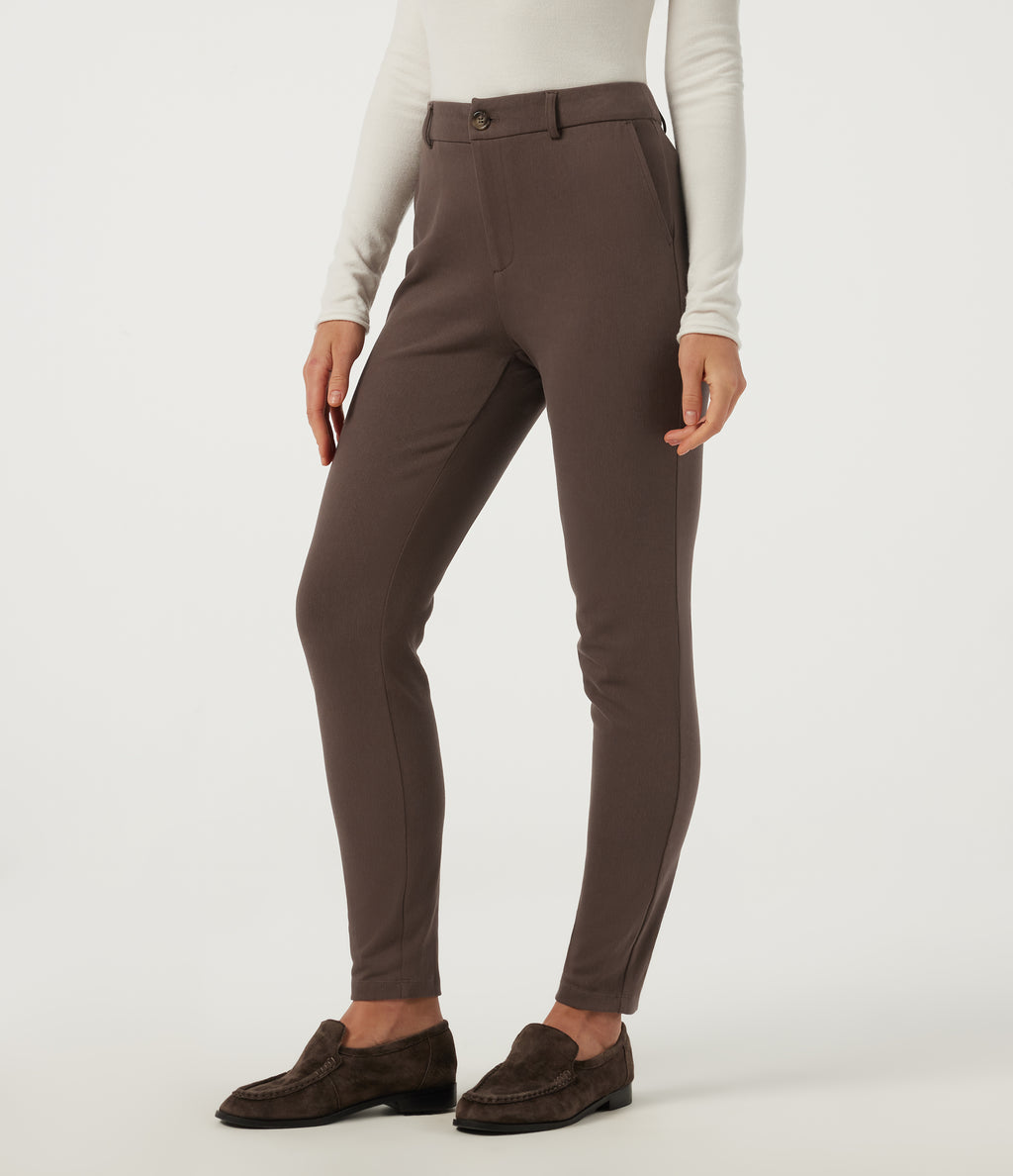 Mid Rise Slim Work Trousers with Pockets — Chocolate Martini — view 1