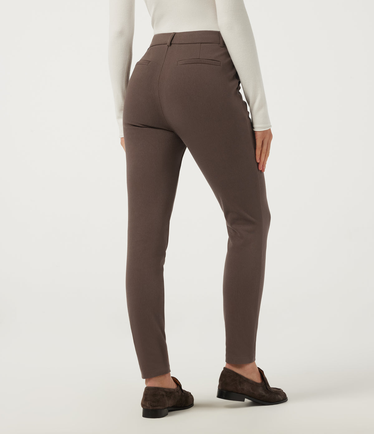 Mid Rise Slim Work Trousers with Pockets — Chocolate Martini — view 2