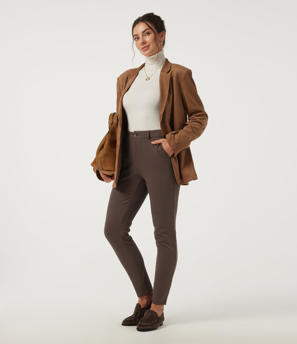 Mid Rise Slim Work Trousers with Pockets — Chocolate Martini — view 7