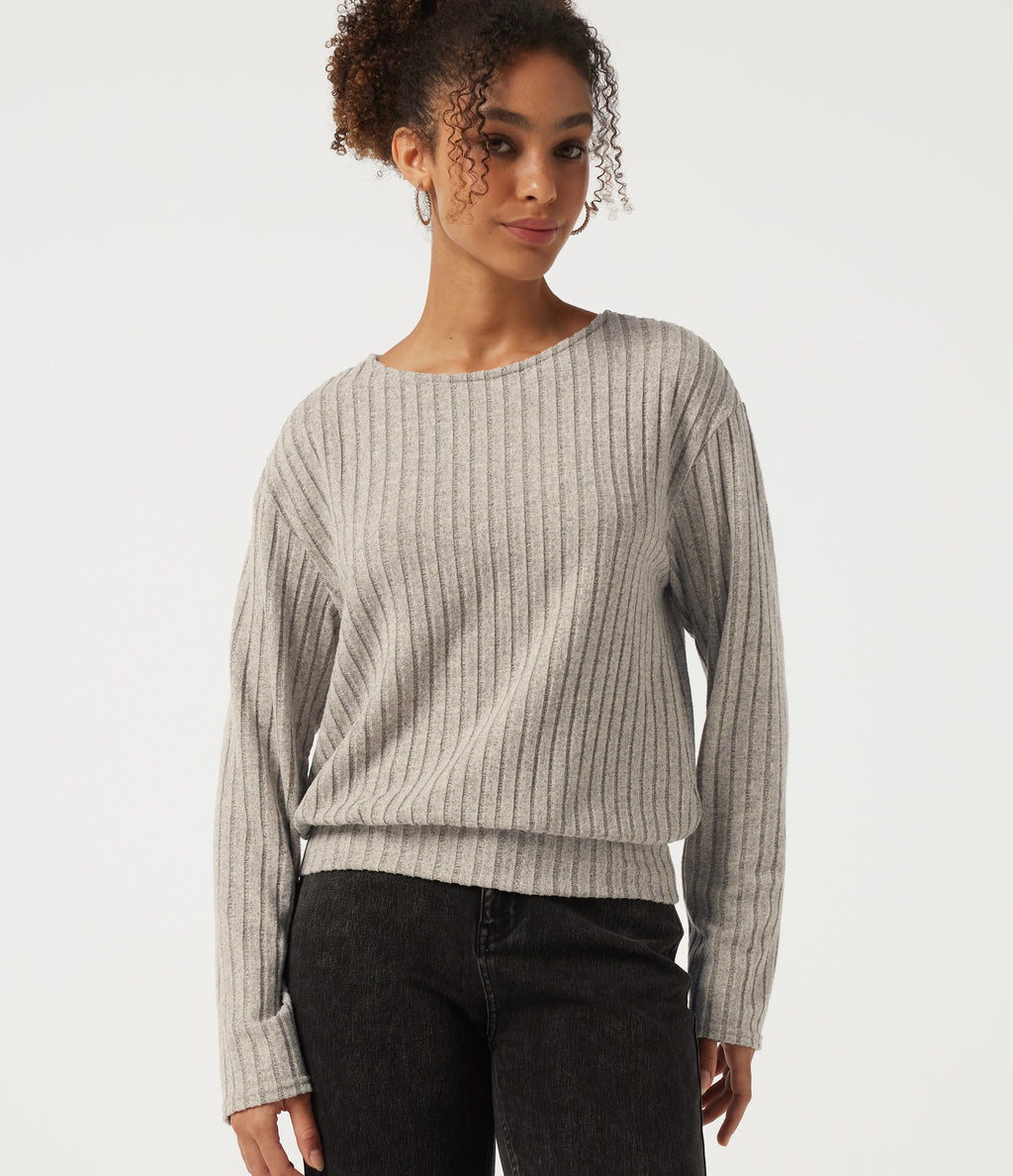 Long Sleeve Tie Back Lounging Top — Warm Grey Floral Velvet — view 5