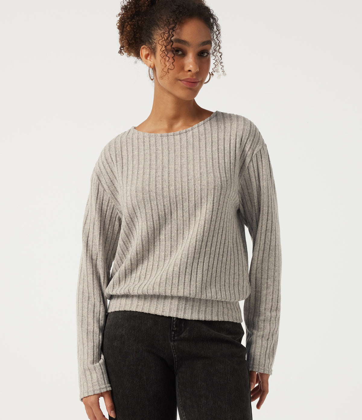 Long Sleeve Tie Back Lounging Top — Warm Grey Floral Velvet — view 5
