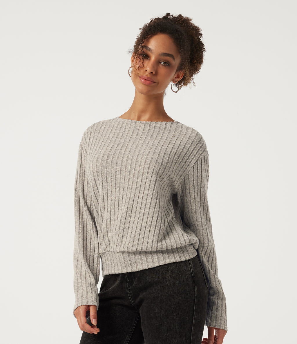 Long Sleeve Tie Back Lounging Top — Warm Grey Floral Velvet — view 2