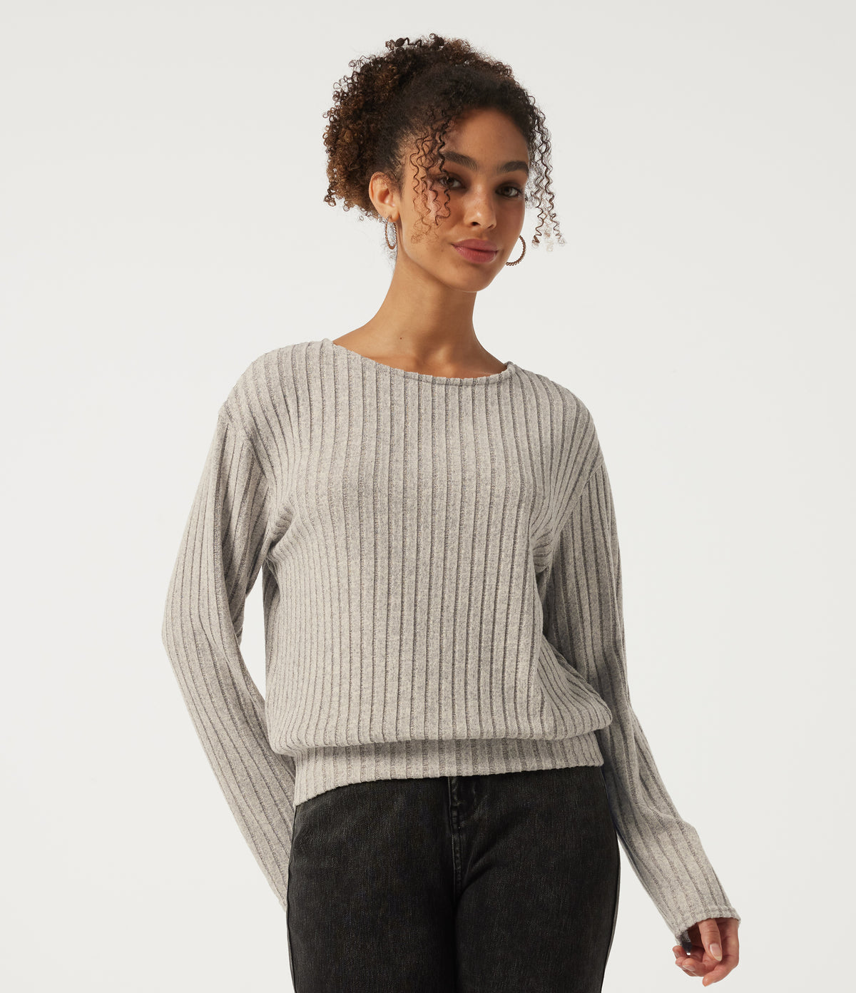 Long Sleeve Tie Back Lounging Top — Warm Grey Floral Velvet — view 3