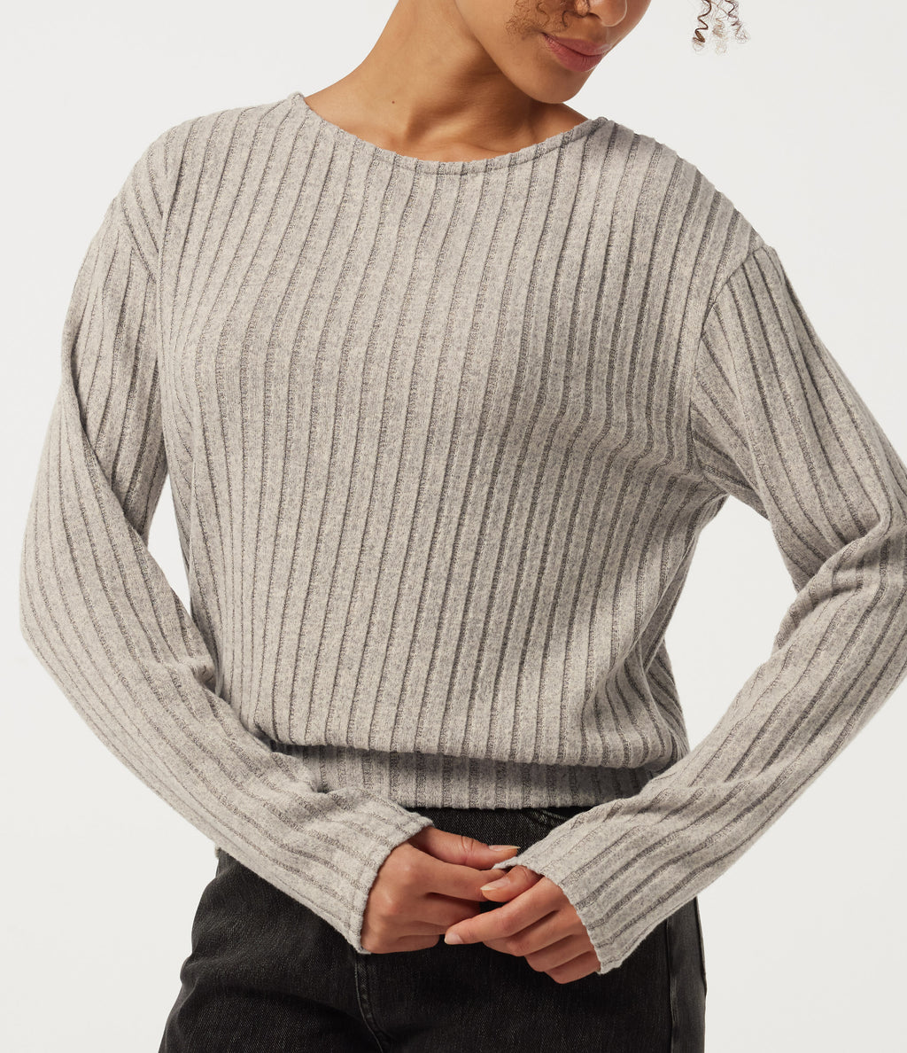 Long Sleeve Tie Back Lounging Top — Warm Grey Floral Velvet — view 7