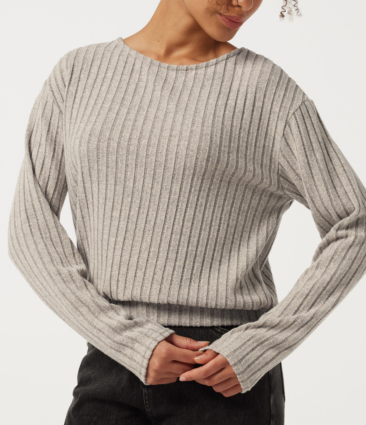Long Sleeve Tie Back Lounging Top — Warm Grey Floral Velvet — view 7
