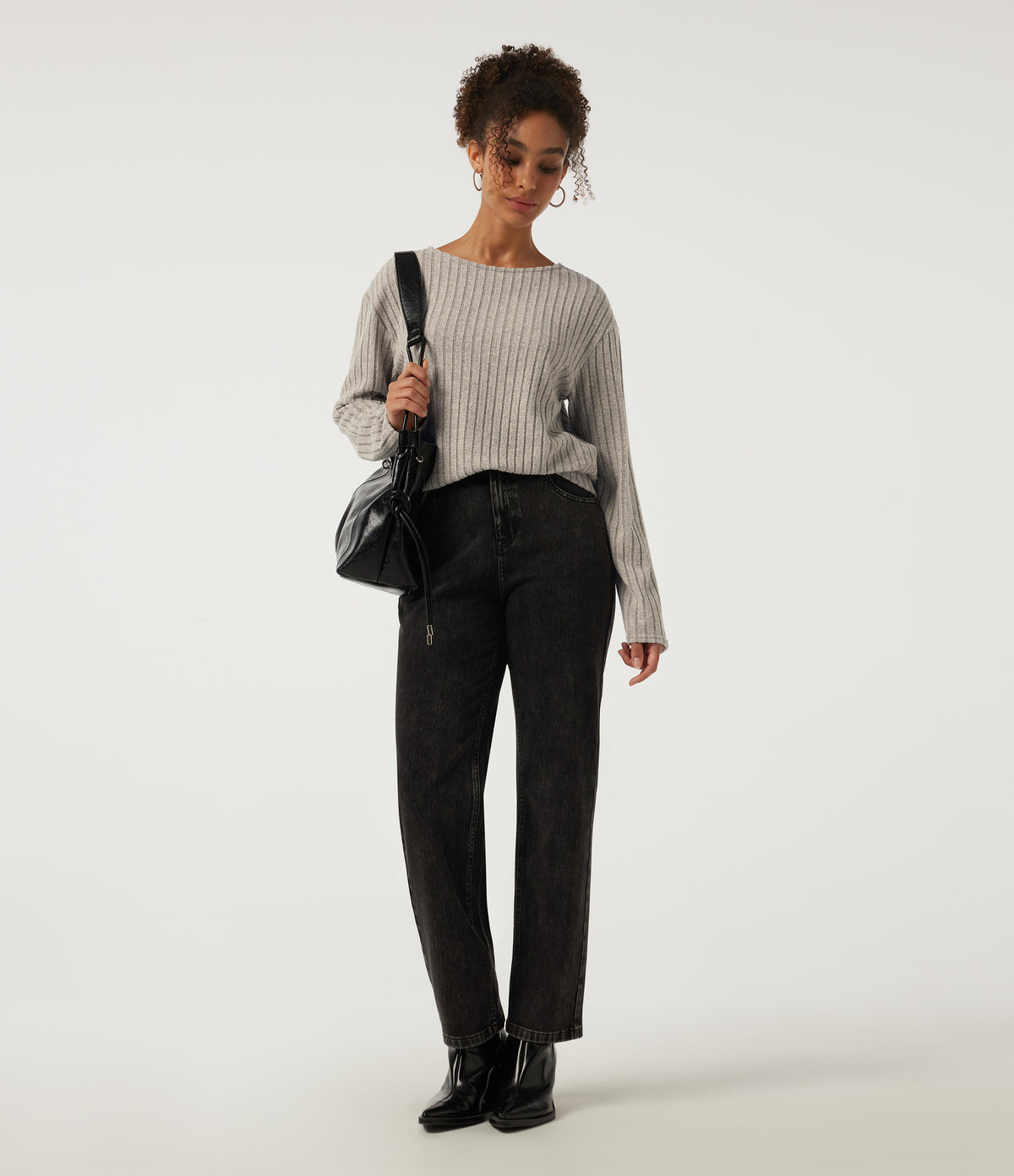 Long Sleeve Tie Back Lounging Top — Warm Grey Floral Velvet — view 8