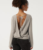 Long Sleeve Tie Back Lounging Top — Warm Grey Floral Velvet — view 1