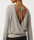 Long Sleeve Tie Back Lounging Top — Warm Grey Floral Velvet — view 6
