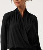 V Neck Long Sleeve Crossover Casual Top — Black — view 5