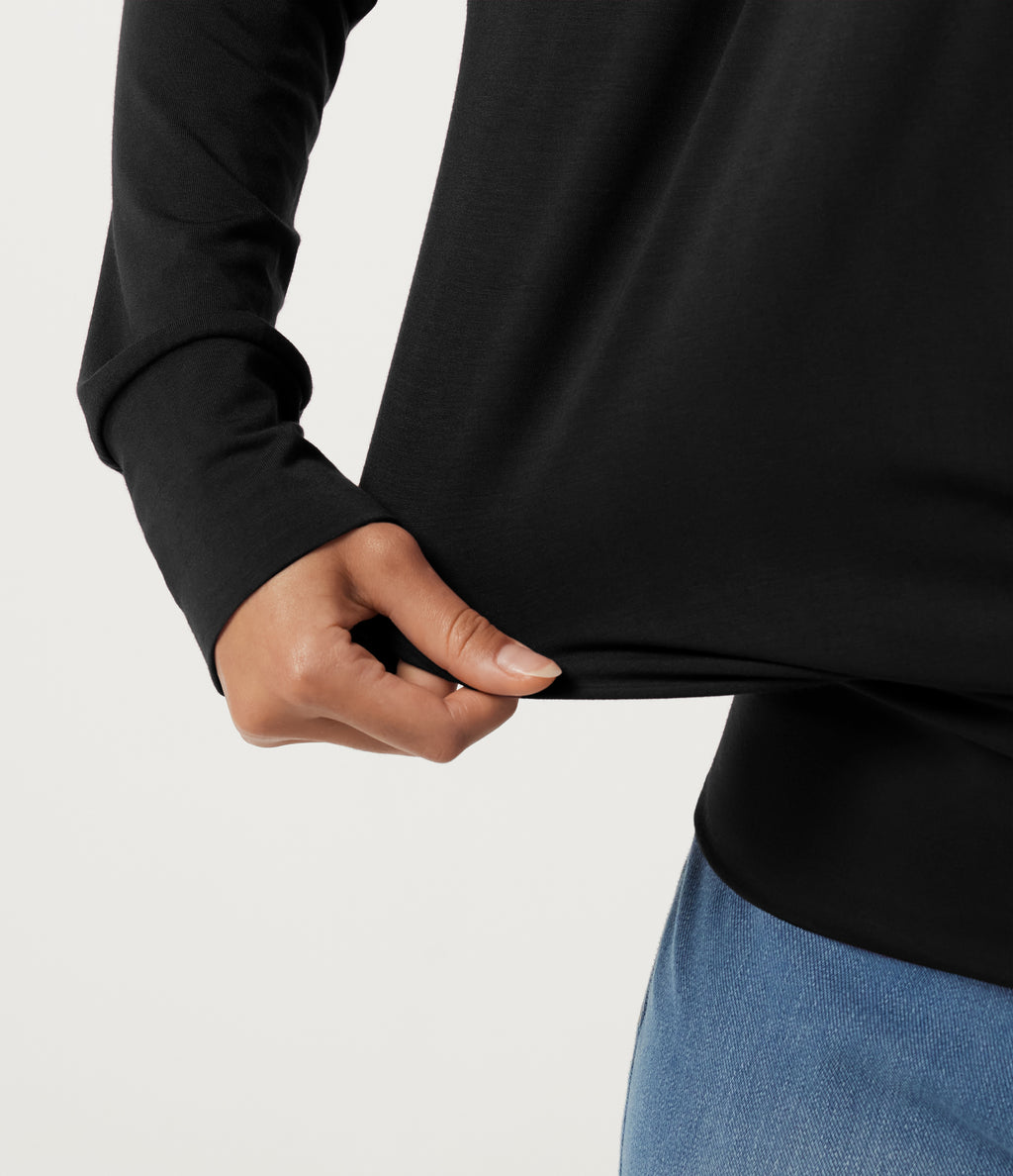 V Neck Long Sleeve Crossover Casual Top — Black — view 6