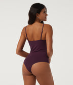 V Neck Sleeveless Skinny Contrast Lace Casual Bodysuit — Pickled Beet — view 2