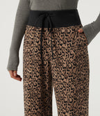 Leopard Print Mid Rise Drawstring Straight Leg Casual Trousers with Pockets — Tan Leopard — view 4