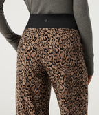 Leopard Print Mid Rise Drawstring Straight Leg Casual Trousers with Pockets — Tan Leopard — view 5