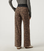 Leopard Print Mid Rise Drawstring Straight Leg Casual Trousers with Pockets — Tan Leopard — view 2