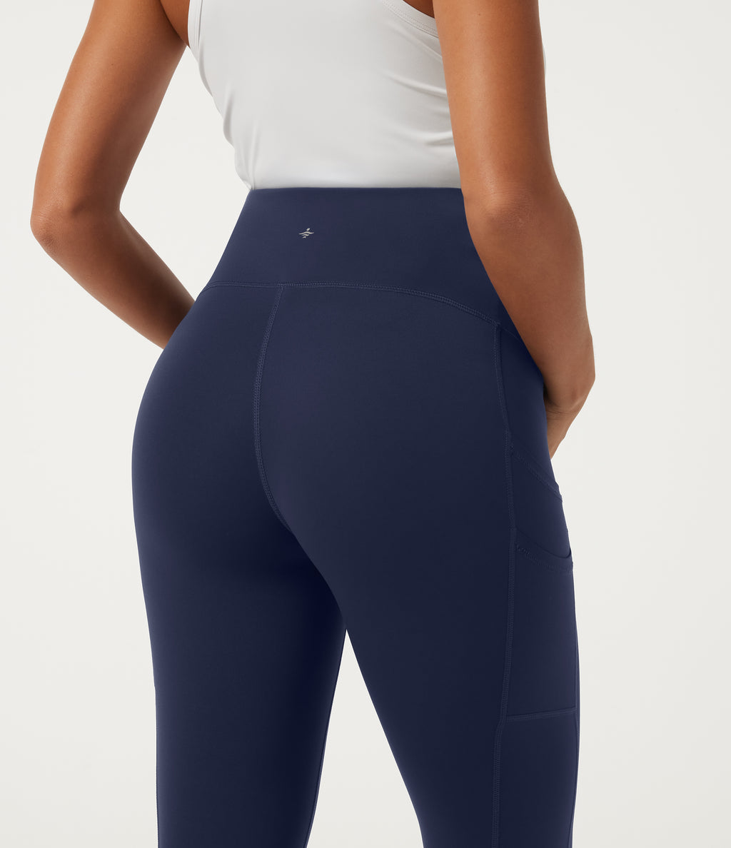 High Waisted Skinny Yoga Maternity Leggings with Pockets — Peacoat — view 5