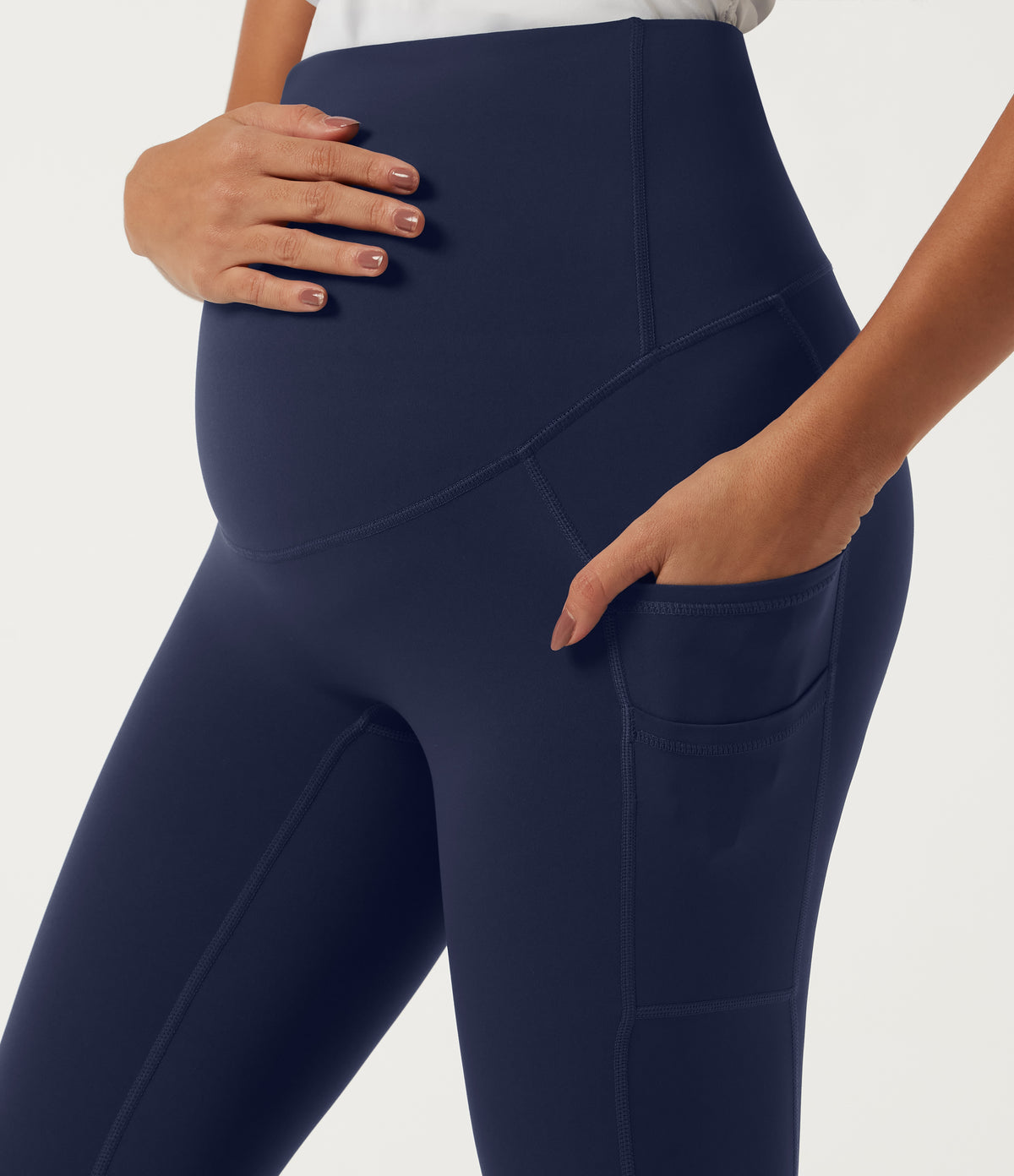 High Waisted Skinny Yoga Maternity Leggings with Pockets — Peacoat — view 4