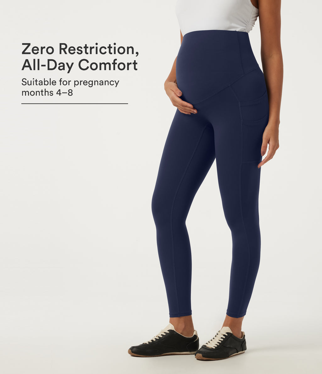 High Waisted Skinny Yoga Maternity Leggings with Pockets — Peacoat — view 1