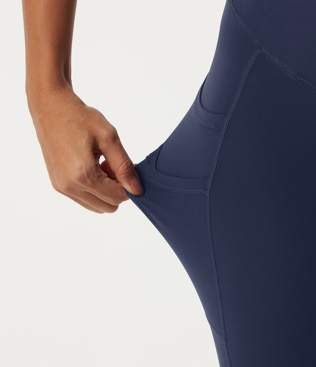 High Waisted Skinny Yoga Maternity Leggings with Pockets — Peacoat — view 7