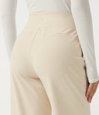 High Waisted Straight Leg Work Trousers with Pockets — Oat Milk — view 5