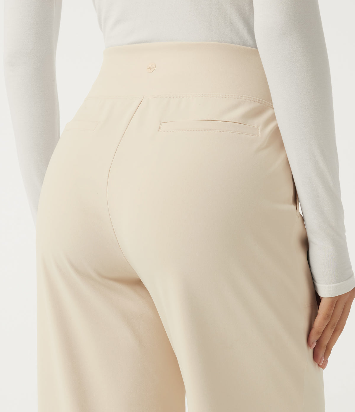 High Waisted Straight Leg Work Trousers with Pockets — Oat Milk — view 5