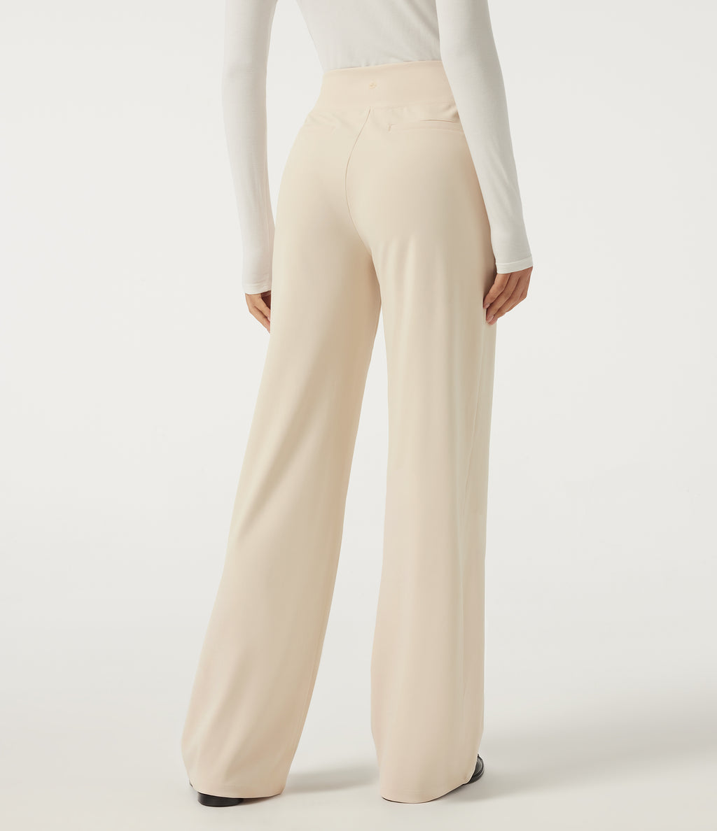 High Waisted Straight Leg Work Trousers with Pockets — Oat Milk — view 2
