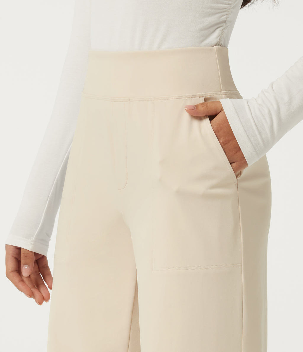 High Waisted Straight Leg Work Trousers with Pockets — Oat Milk — view 4