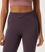 High Waisted Ruched Yoga Leggings with Pockets — Dusky Evening purple — view 4