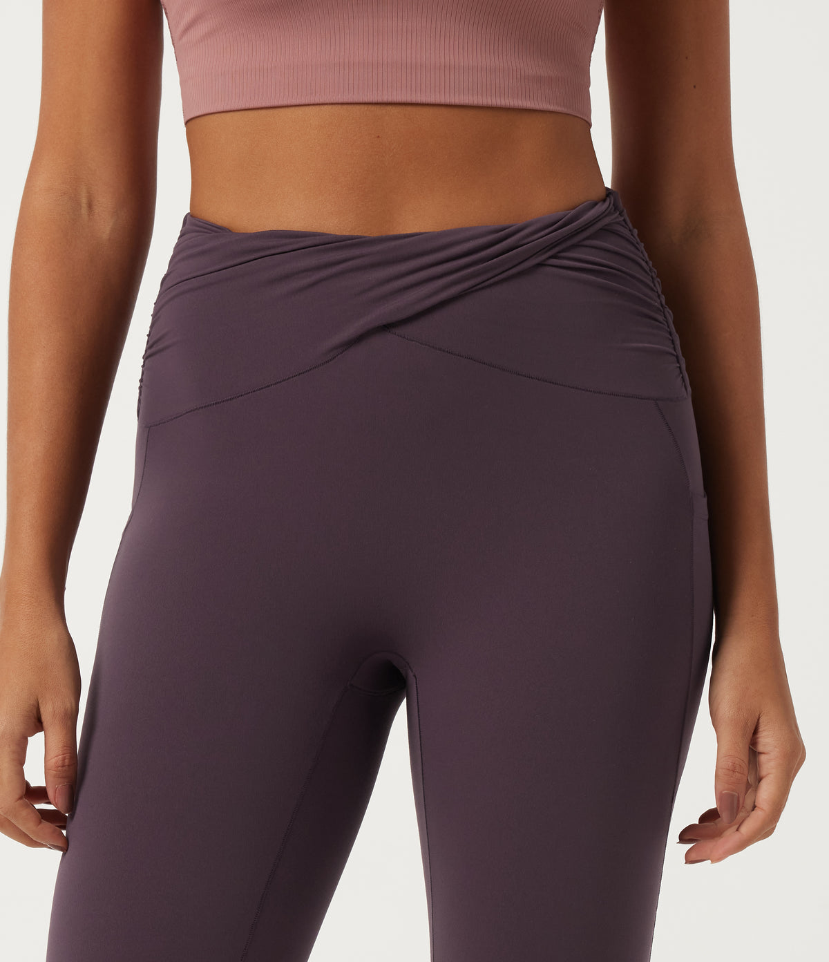 High Waisted Ruched Yoga Leggings with Pockets — Dusky Evening purple — view 4