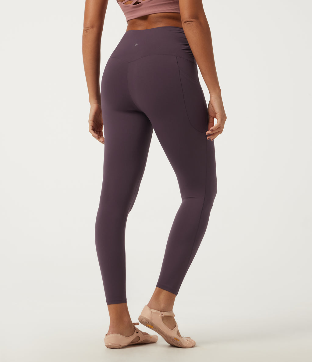 High Waisted Ruched Yoga Leggings with Pockets — Dusky Evening purple — view 2