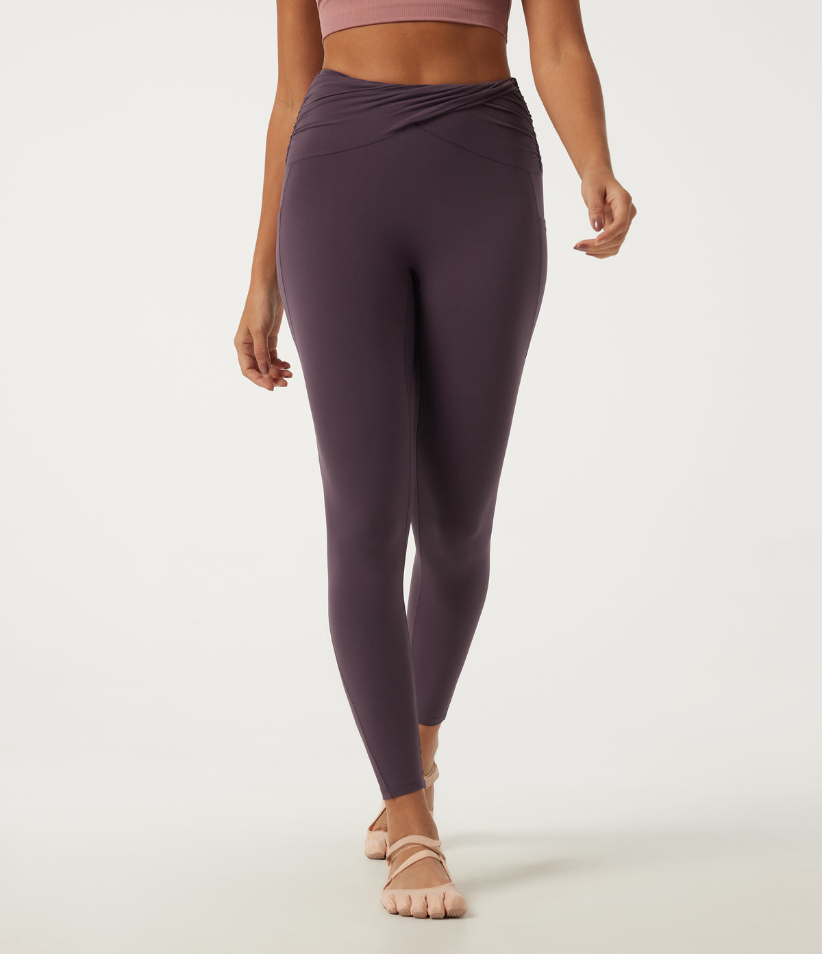 High Waisted Ruched Yoga Leggings with Pockets — Dusky Evening purple — view 3