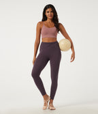 High Waisted Ruched Yoga Leggings with Pockets — Dusky Evening purple — view 8