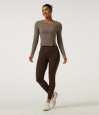 Round Neck Long Sleeve Running Sports Top — Dawn Brown — view 8