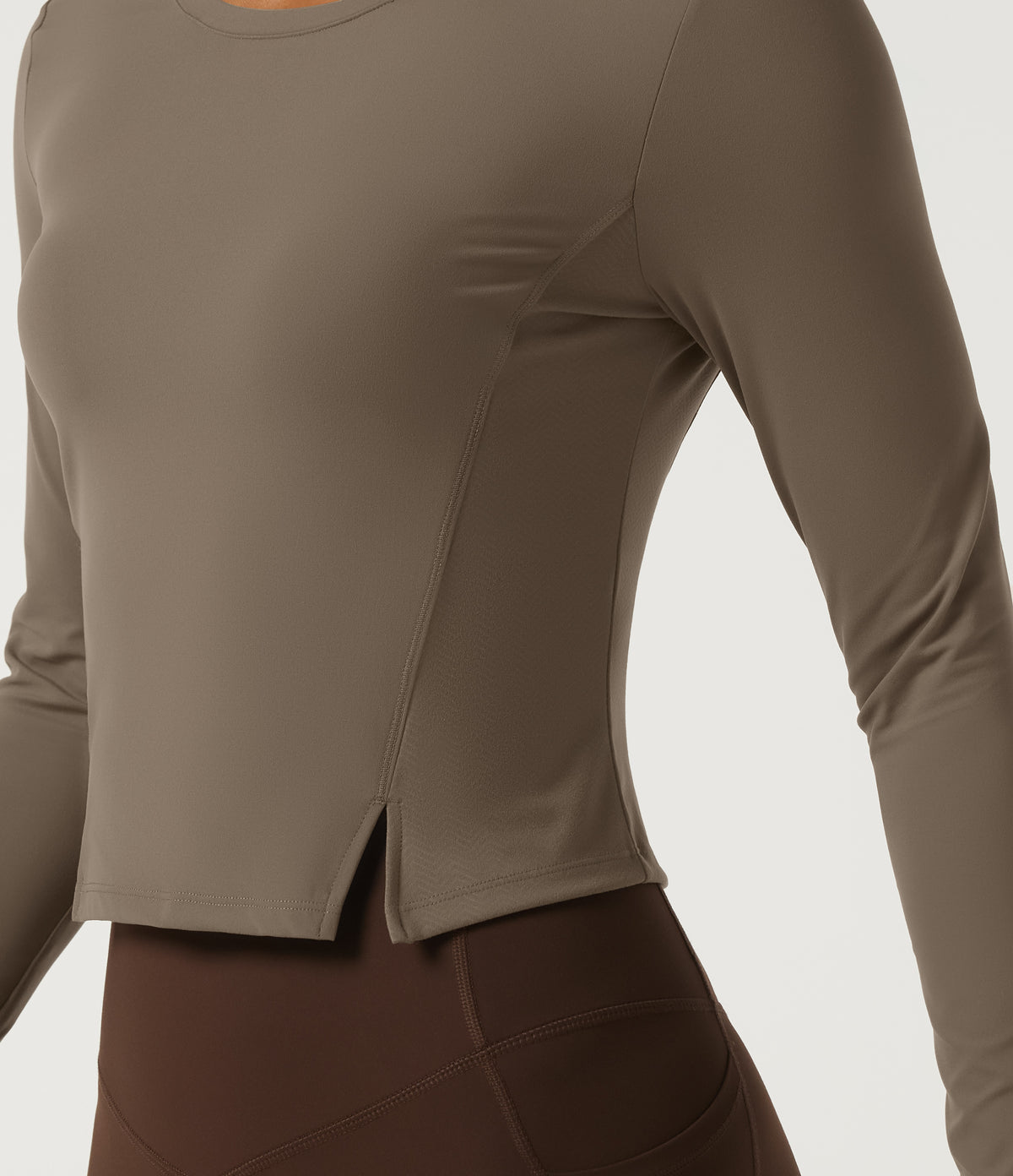 Round Neck Long Sleeve Running Sports Top — Dawn Brown — view 6