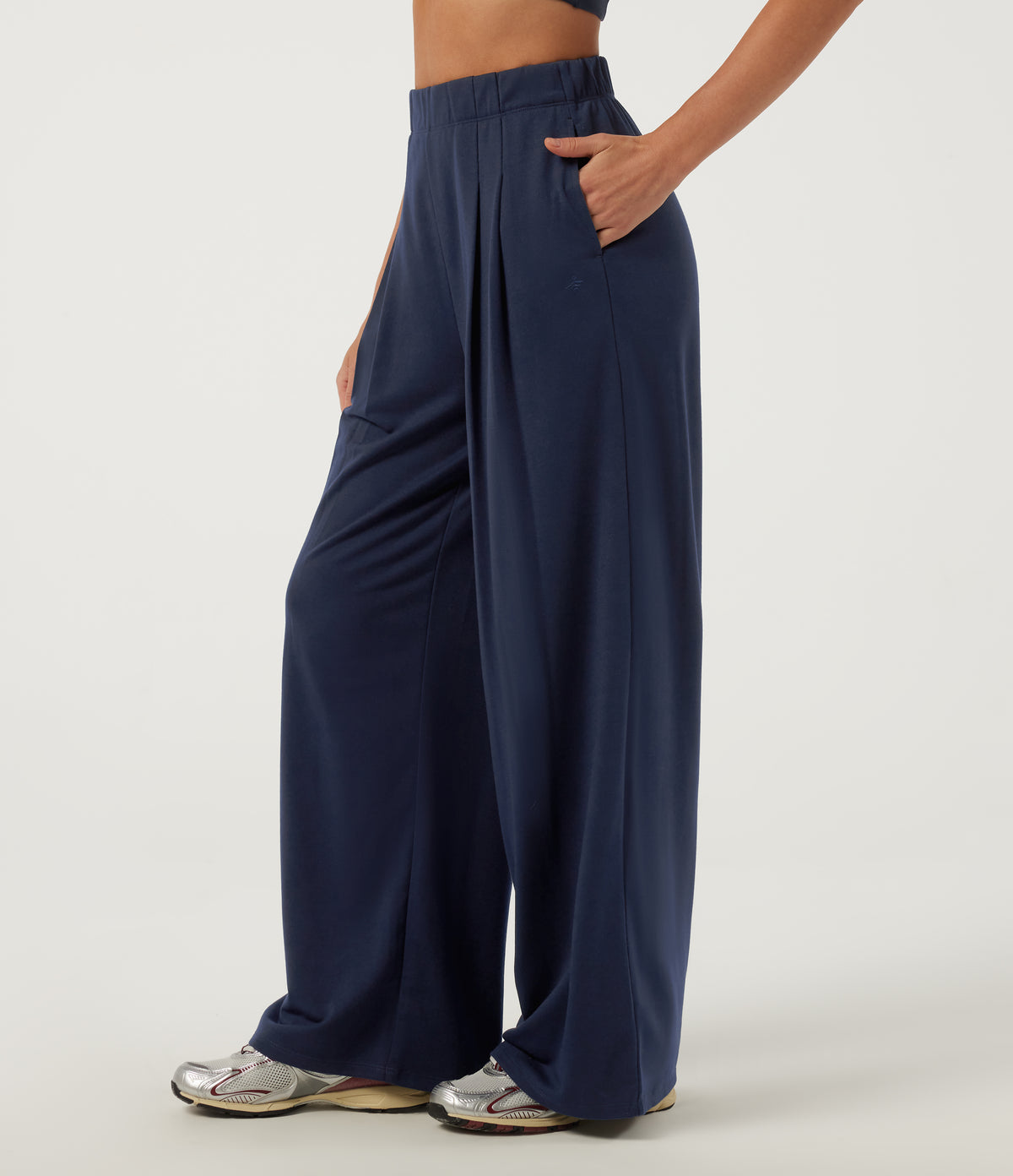High Waisted Wide Leg Casual Sweatpants with Pockets — Black Iris — view 1